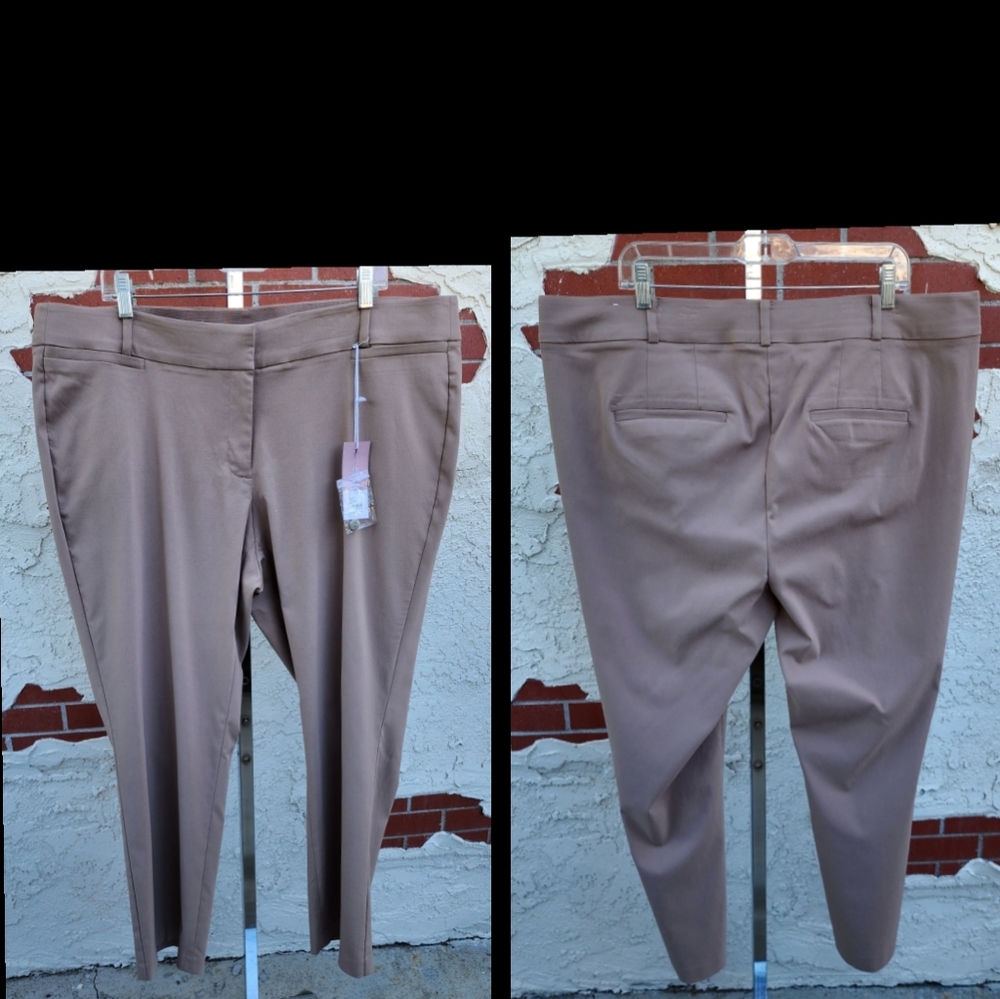 New 22S Women LANE BRYANT tan straight stretch trouser pants 22 short
